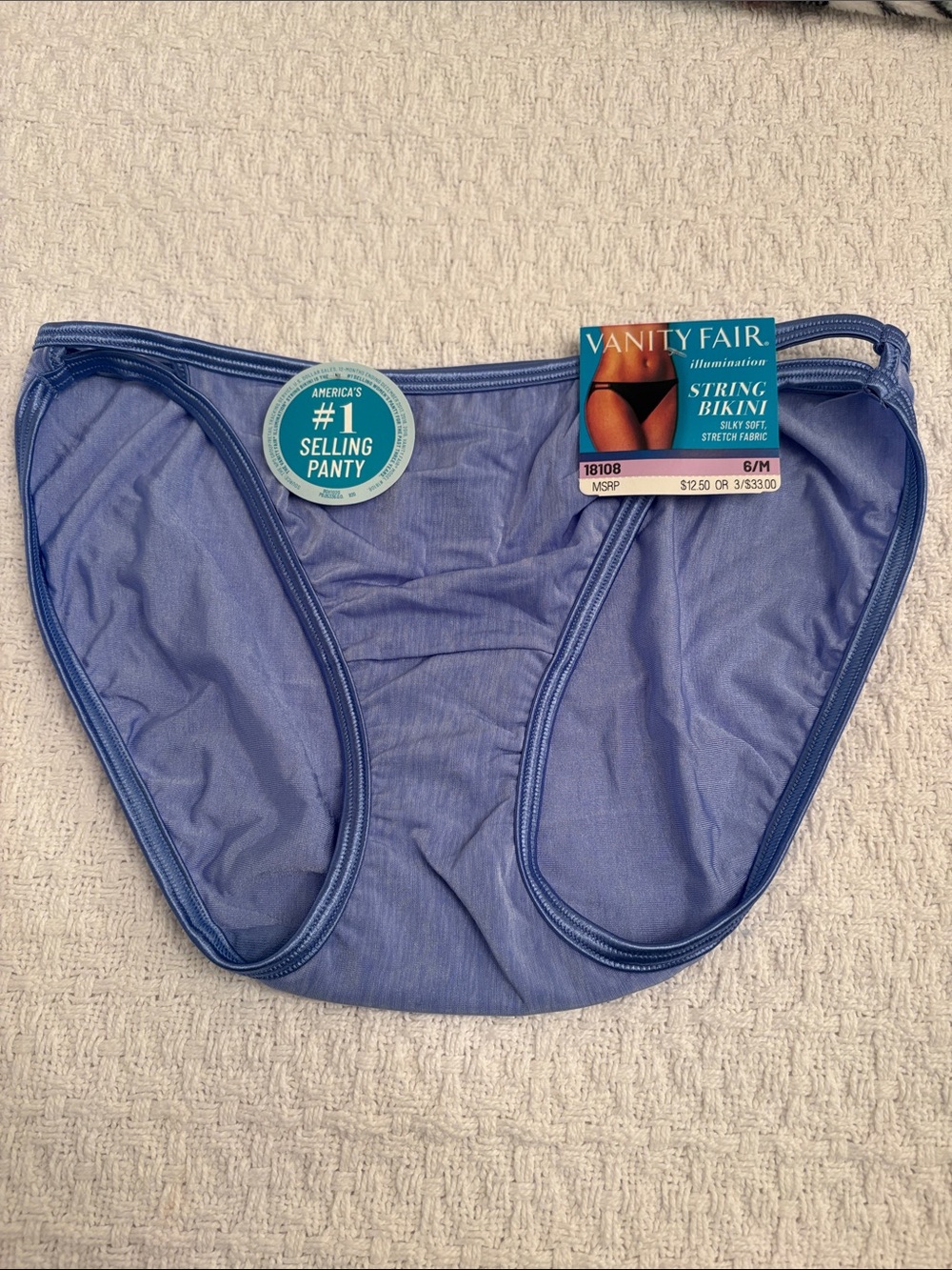 NWT Vanity Fair Light Blue String Bikini Panty size 6/M style 18108